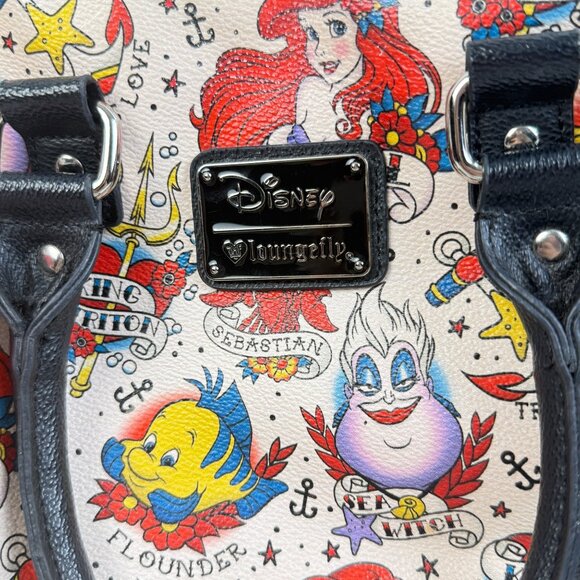 Loungefly The Little Mermaid Crossbody Satchel Purse Disney Tattoo Graffiti - Picture 2 of 13